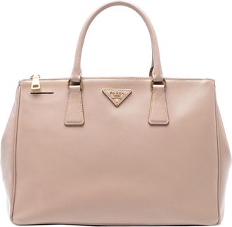 Prada Pre-owned Womens Large Saffiano Lux Galleria Double Zip Tote - Tan Leather - One Size