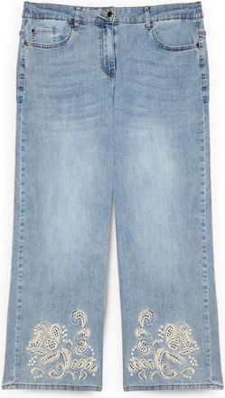 Fiorella Rubino Cropped Jeans met Bloemenborduursel - Dames - Cropped Jeans - Blauw - 3XL - Katoen - Jeans
