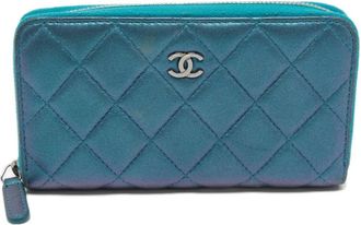 Chanel Gewatteerde leren portemonnee met rits - Blauw