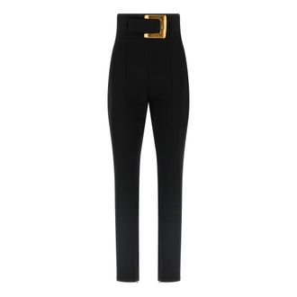 Balmain Stretch Broek met Riem - Dames - Slim Fit Broeken - Zwart - L - Leer - Broeken