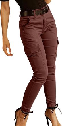 Generic Womens High Waisted Cargo Trousers, Slim Fit Stretch Trousers with Multiple Pockets Combat Pants,Cinch Bottom Fashion Casual Pants Outdoor Walking Hik