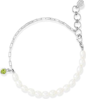 Dower & Hall Luna White Pearl, Chain and Peridot Drop Bracelet