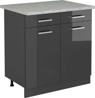 Vicco Mueble Bajo De Cocina R-line, Antracita Alto Brillo, 80 Cm Et M&aacute;rmol