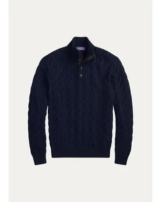 Ralph Lauren Purple Label Mens Cable-Knit Cashmere Mockneck Sweater