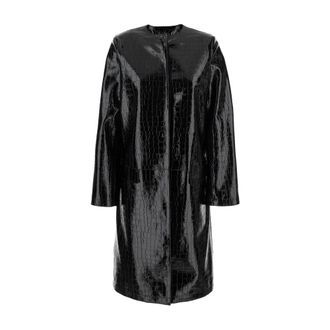 Toteme Jassen, Dames, Zwart, S, Leer, Croco Embossed Coat