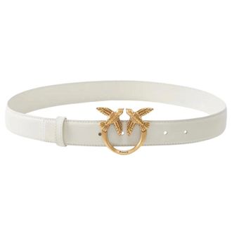 Pinko Pinko, Accessoires, Dames, Wit, S, Leer, Love Birds Diamond Cut Leren Riem