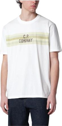 C.P. Company T-Shirts, male, White, Size: XL Short Sleeve Striped T-Shirt