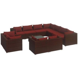 vidaXL Set Muebles De Jard&iacute;n 12 Pzas Y Cojines Rat&aacute;n Sint&eacute;tico Marr&oacute;n Vidaxl