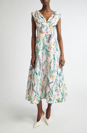 Lela Rose Floral Jacquard Fit & Flare Dress in Ivory Multi at Nordstrom, Size 8