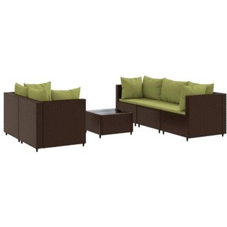 vidaXL Set Muebles De Jard&iacute;n 6 Piezas Y Cojines Rat&aacute;n Sint&eacute;tico Marr&oacute;n Vidaxl