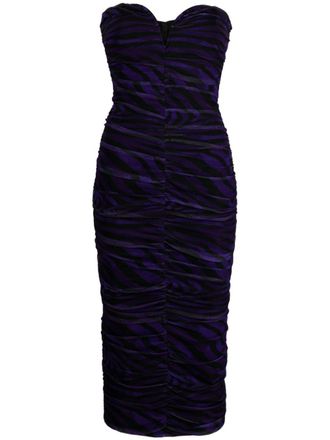 Nissa zebra-print ruched midi dress - Black