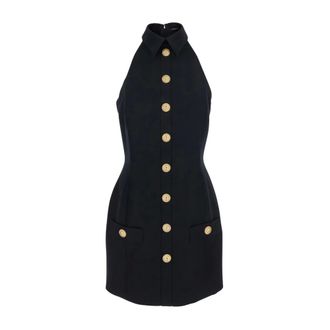 Balmain Black Embossed Button Dress