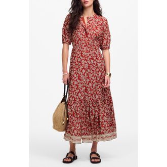 Madewell Pintucked Puff Sleeve Midi Dress in Ground Madder at Nordstrom Rack, Size 00