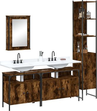 vidaXL Set De Muebles Ba&ntilde;o 4 Pzas Madera Contrachapada Roble Ahumado Vidaxl