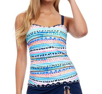 Gottex E-Cup Scoop Neck Shirred Underwire Tankini Top In Pro Spritz