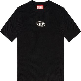 Diesel Zwarte Geribbelde Korte Mouw Sweater - Dames - T-shirts - Zwart - XS - Polyester - Tops