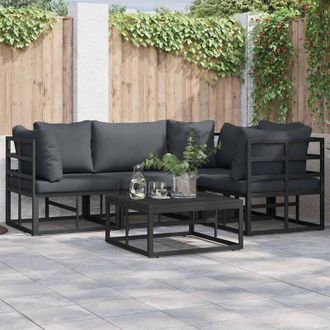 vidaXL Conjunto De Sof&aacute; De Jard&iacute;n Con Coj&iacute;n 5 Pcs Negro Aluminio Vidaxl