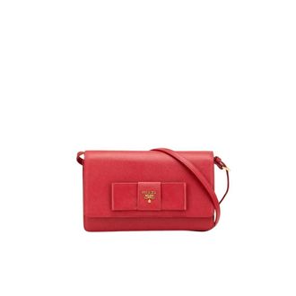 Prada Pre-owned Saffiano Strik Tas - Dames - Pre-owned - Rood - Maat: ONE Size Leer