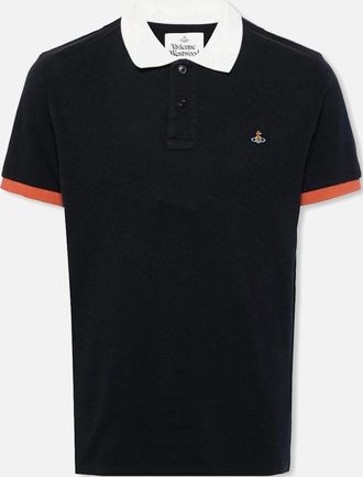 Vivienne Westwood Mens Mens Navy Vivienne Westwood Contrast Trim Embroidered Logo Polo Shirt - Size: 42