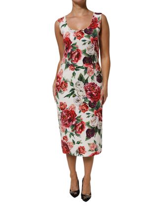 Dolce & Gabbana Multicolor Floral Print Viscose Sheath Womens Dress