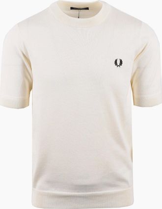 Fred Perry Mens FRED PERRY COTTON KNITTED T-SHIRT ECRU - Cream - Size: 40