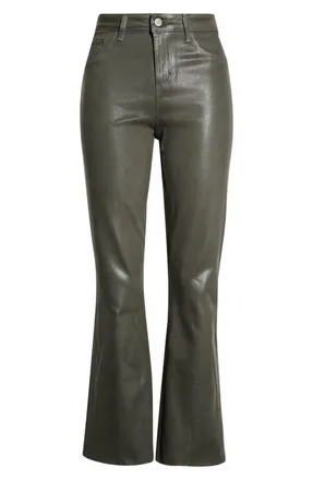 L'agence Kendra Coated High Waist Crop Flare Jeans in Ash Olive Coated at Nordstrom, Size 27