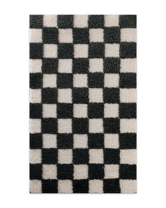 Wecon Home Alfombra de ba&ntilde;o relieve y damero antracita y beige 70x120
