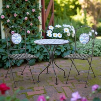 Home Source Industries Home Source - Ocean Blue Shell Mosaic Bistro Patio Set Outdoor Garden Balcony Furniture Unit