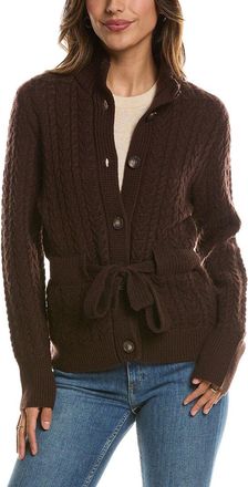 Fort&eacute; Cashmere Military Cable Wool & Cashmere-Blend Cardigan