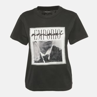 Emporio Armani Black Printed Jersey Crewneck T-Shirt
