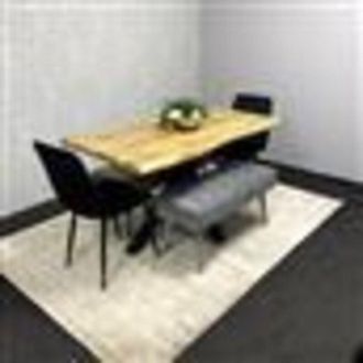 Kosy Koala Wooden Brown Dining Table with 2 Black Velvet Chairs and Grey Padded Benches, Dining Room Furniture