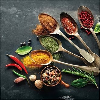 Schubiger M&ouml;bel Digitaldruck auf Glas Antike Holzl&ouml;ffel mit Gew&uuml;rzen 1