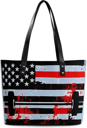 Generic Weight Lifting U.S Flag Tote Bags for Women Cute Shoulder Purses Handbags
