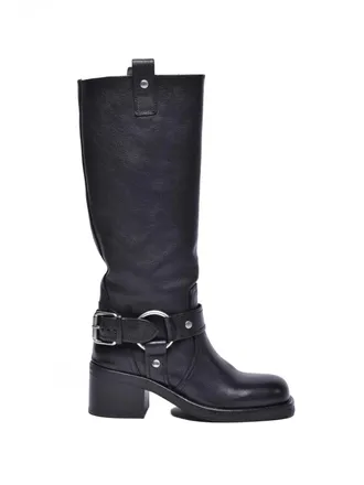 Ash Black Leather Rubber Womens Biker Boots