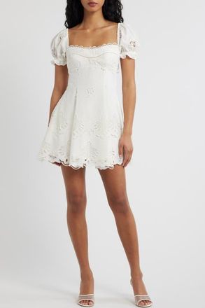 House of CB Lavina Cotton Broderie A-Line Dress in White at Nordstrom, Size X-Large