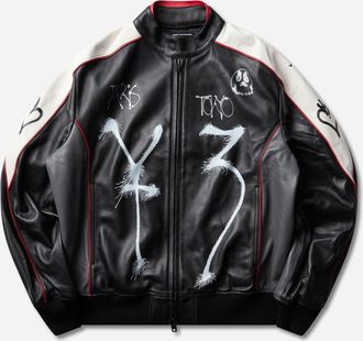Yohji Yamamoto CHITO Graphic Leather Biker Jacket Black