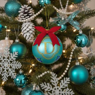 KASANOVA Pallina Natale lettera D azzurro 10 cm Royal Garden