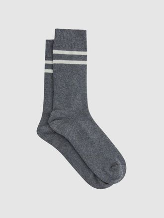 Reiss Alcott Melange Sporty Blend Socks - Grey Wool Stripe, Size: S & M, Camel & ecru