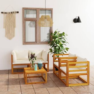 vidaXL Muebles De Jard&iacute;n 5 Pzas Cojines Crema Madera Maciza De Acacia Vidaxl