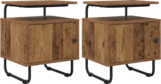 vidaXL Mesa De Noche 2 Uds. Madera Envejecida Madera De Ingenier&iacute;a Vidaxl