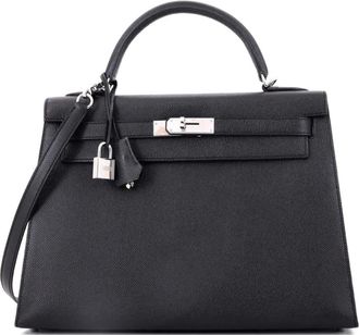 Herm&egrave;s Kelly Handbag Black Epsom with Palladium Hardware 32 satchel - Zwart