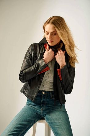 Mauritius Christyn Regular Fit Star Detail With Hood Leather Jacket In Black