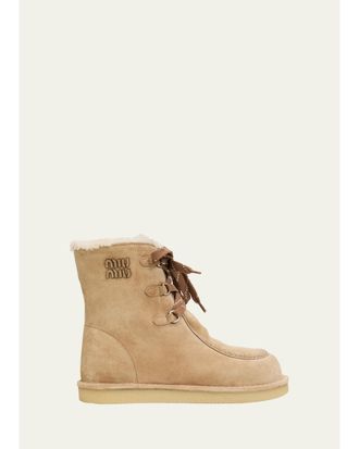 Miu Miu Suede Shearling-Lined Ankle Boots