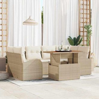 vidaXL Conjunto De Sof&aacute; De Jard&iacute;n 7 Pcs Beige Y Crema 100 X 55 X 73 Cm Vidaxl