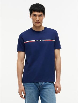 Tommy Hilfiger Mens Hilfiger Signature Stripe Logo T-Shirt - Navy - XXL