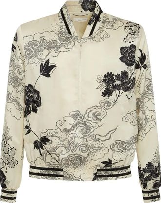 Saint Laurent floral-print bomber jacket - men - Silk - 50 - Neutrals