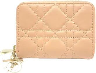 Dior Lady Dior Pink Beige Leather Coin Purse/Coin Case (Pre-Owned)
