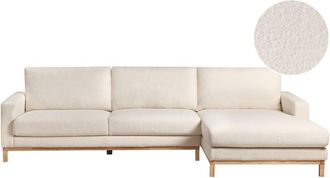 Beliani Beliani - Sofá esquinero elegante patas de madera tapizado de bouclé blanco izquierdo Siggard