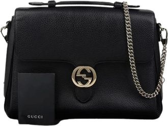 Gucci Pre-owned Cross Body Bags, female, Black, Size: ONE SIZE Pre-owned Interlocking Top Handle Tote Shoulder Bag
