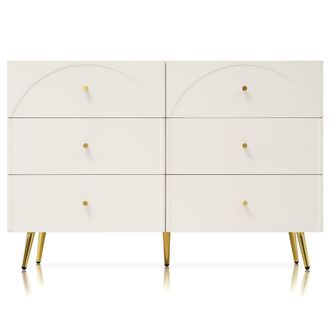 Urban Meuble Aparador bajo blanco con 6 cajones y patas doradas